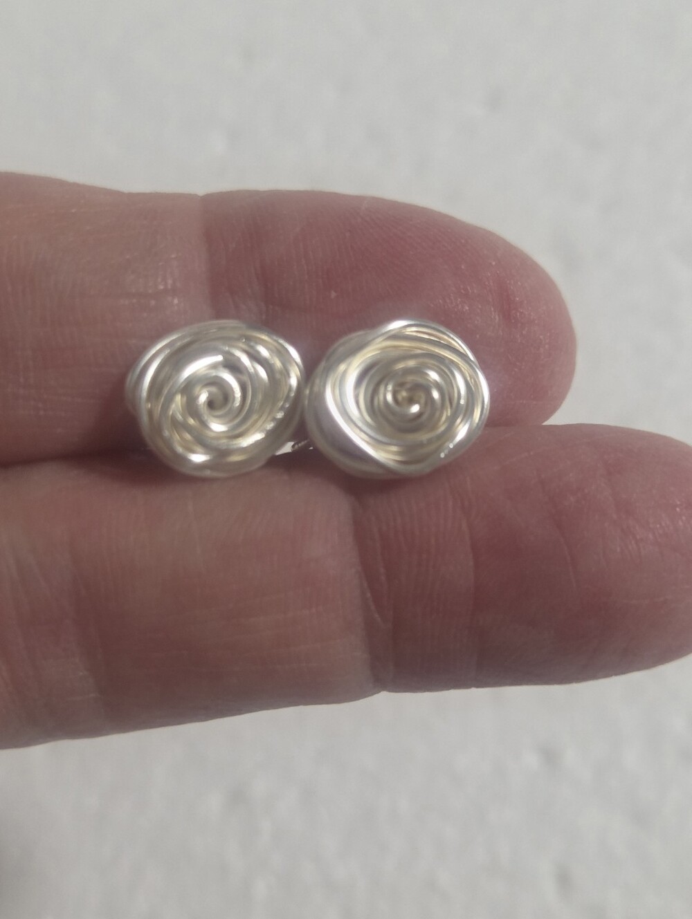 Handcrafted Stainless Silver Spiral Stud Earrings - Silver Rose Design